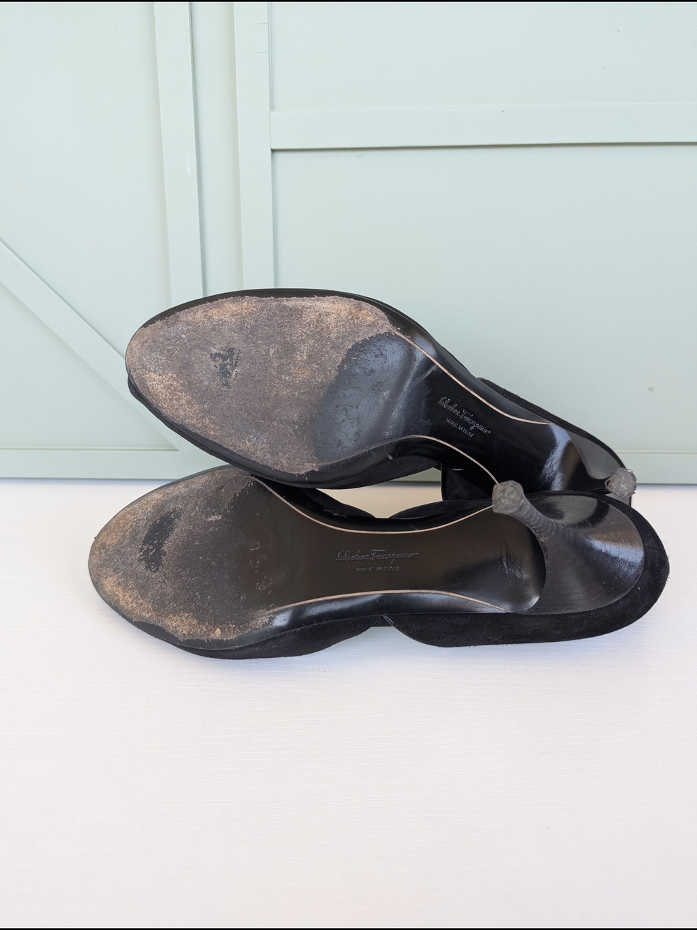Salvatore Ferragamo Black Suede Peep-Toe Kitten Heels - Picture 8 of 12